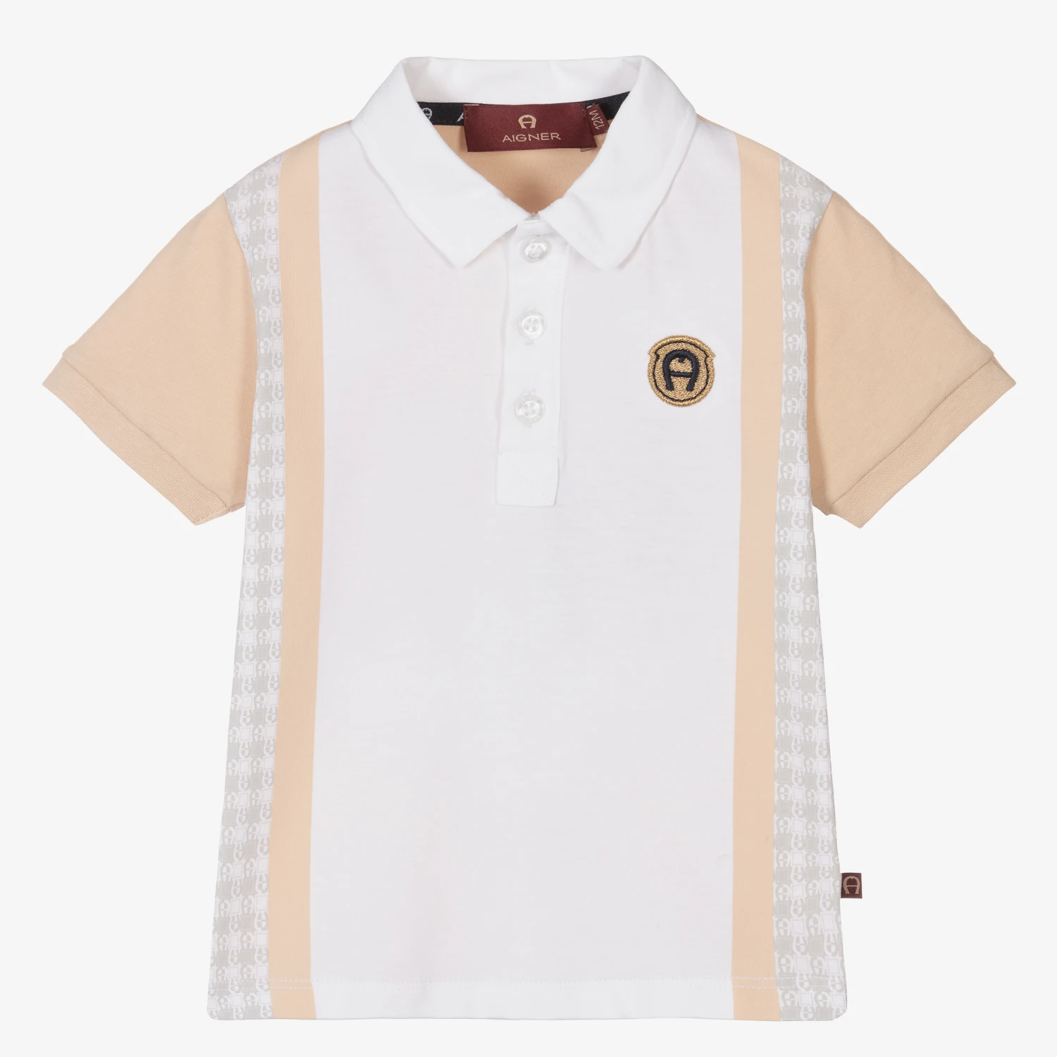 AIGNER Baby Boys Beige & White Cotton Polo Shirt 1 AIGNER Baby Boys Beige & White Cotton Polo Shirt
