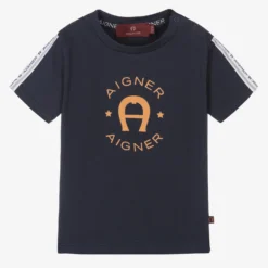 AIGNER Baby Boys Navy Blue Cotton Logo T-Shirt