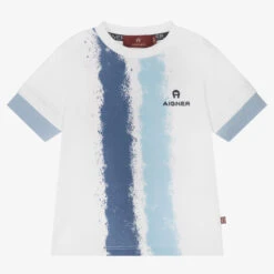AIGNER Baby Boys White & Blue Cotton Logo T-Shirt