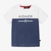 AIGNER Baby Boys White & Blue Cotton T-Shirt