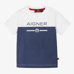 AIGNER Baby Boys White & Blue Cotton T-Shirt