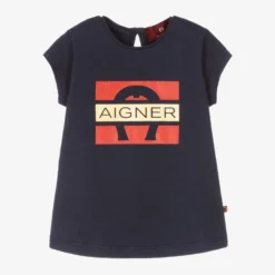 AIGNER Baby Girls Blue Cotton Logo T-Shirt
