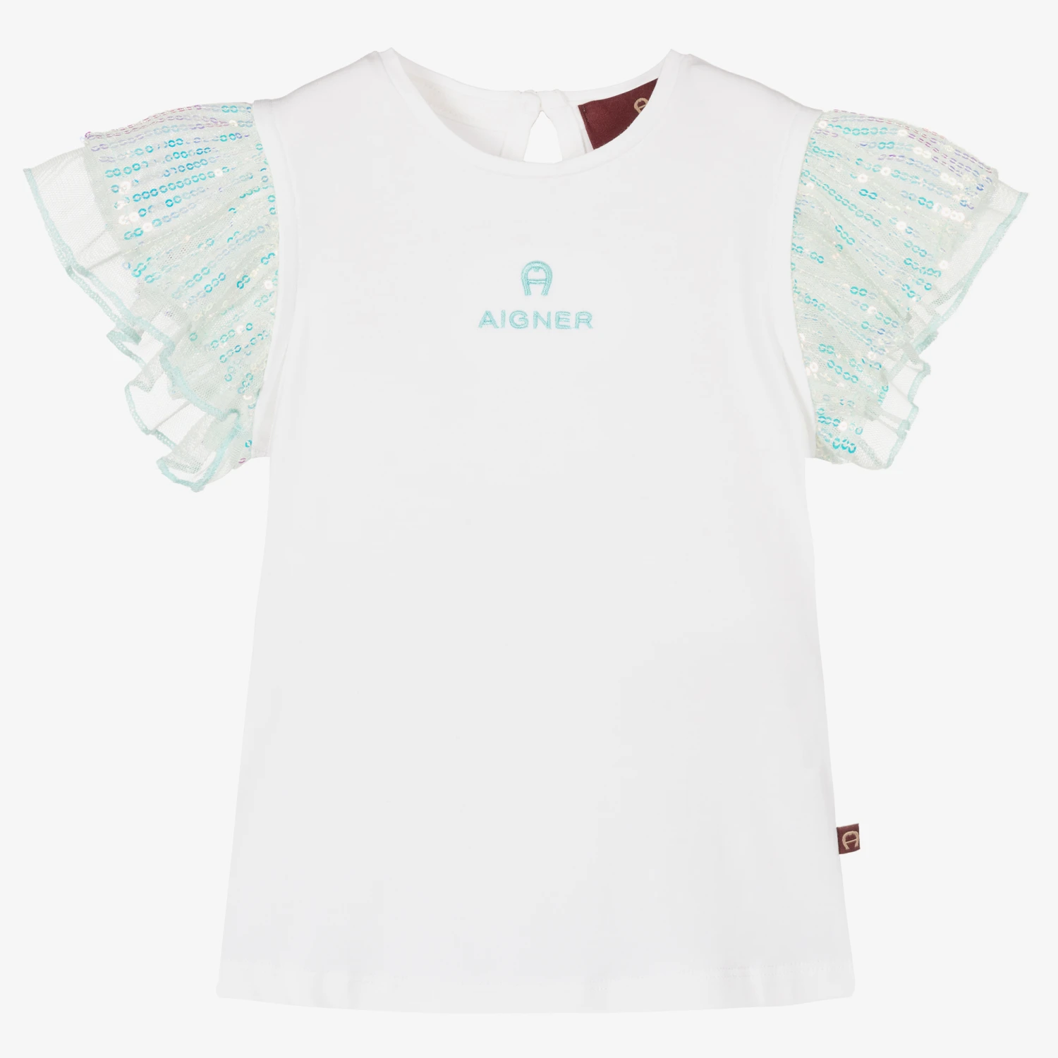 AIGNER Baby Girls White & Blue Sequin T-Shirt 1 AIGNER Baby Girls White & Blue Sequin T-Shirt