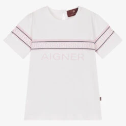 AIGNER Baby Girls White & Pink Glitter Logo T-Shirt