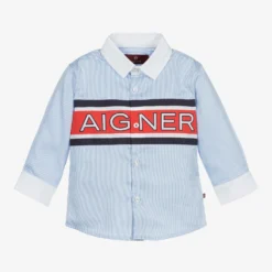 AIGNER Blue Cotton Logo Baby Shirt