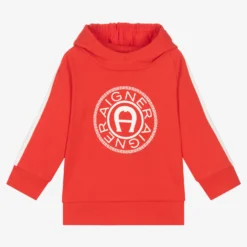 AIGNER Boys Red Cotton Logo Hoodie
