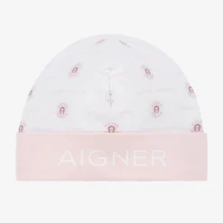 AIGNER Girls Pink & White Pima Cotton Baby Hat
