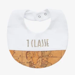 Alviero Martini Baby White & Beige Geo Map Bib
