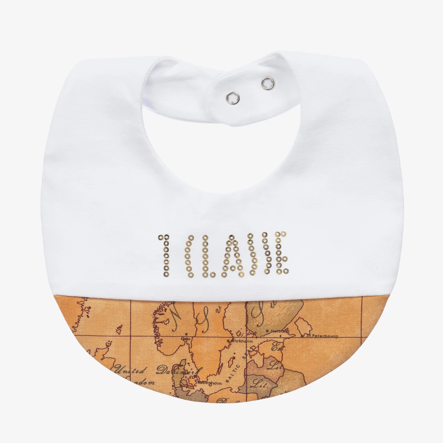 Alviero Martini Baby White & Beige Geo Map Bib 1 Alviero Martini Baby White & Beige Geo Map Bib