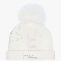 Alviero Martini Ivory & Silver Geo Map Baby Hat