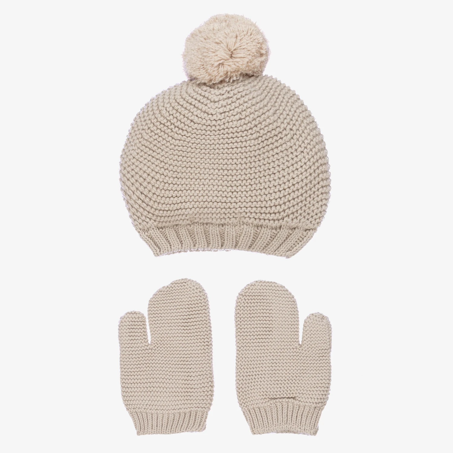 Babidu Beige Knitted Hat & Mittens Set 2 Babidu Beige Knitted Hat & Mittens Set - Image 2