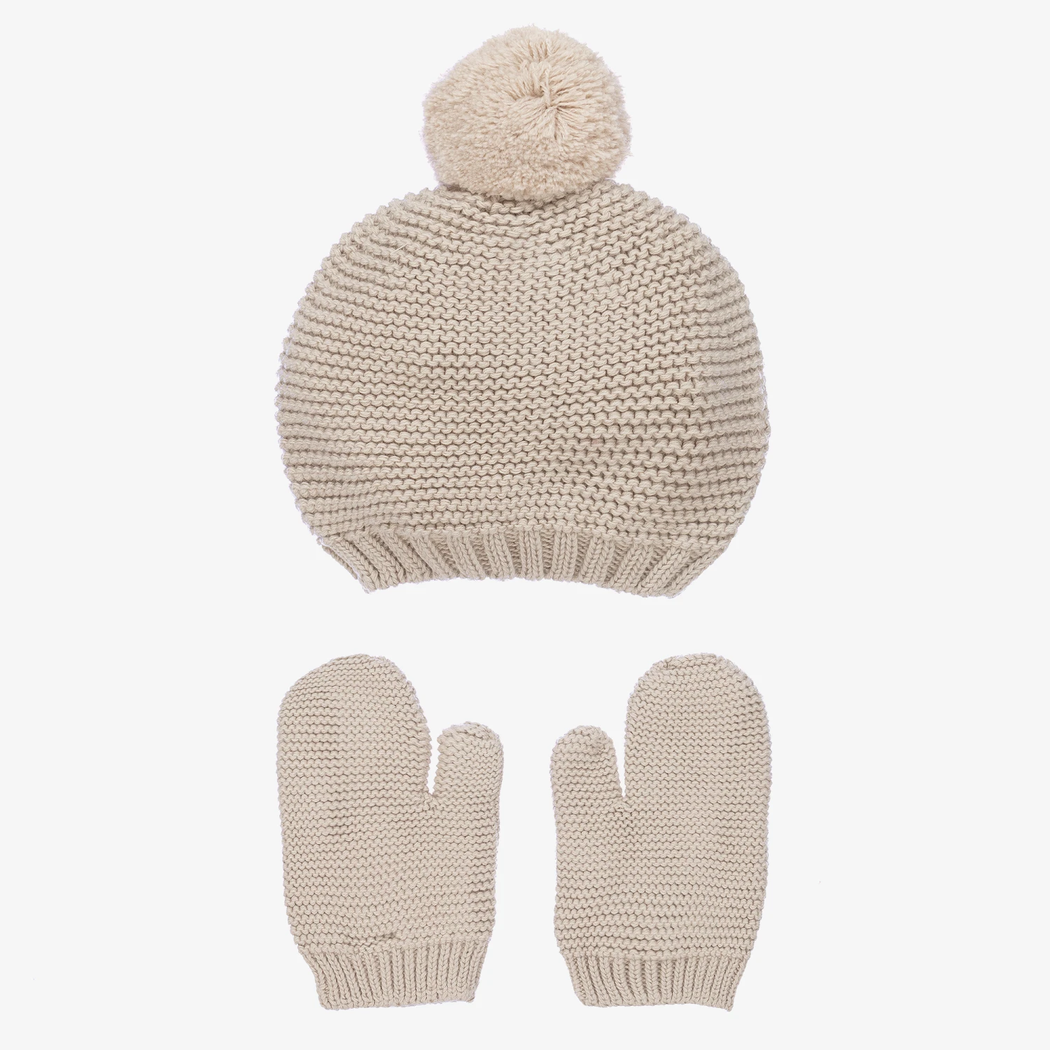 Babidu Beige Knitted Hat & Mittens Set 1 Babidu Beige Knitted Hat & Mittens Set