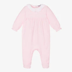 Babidu Girls Pink Smocked Cotton Babygrow