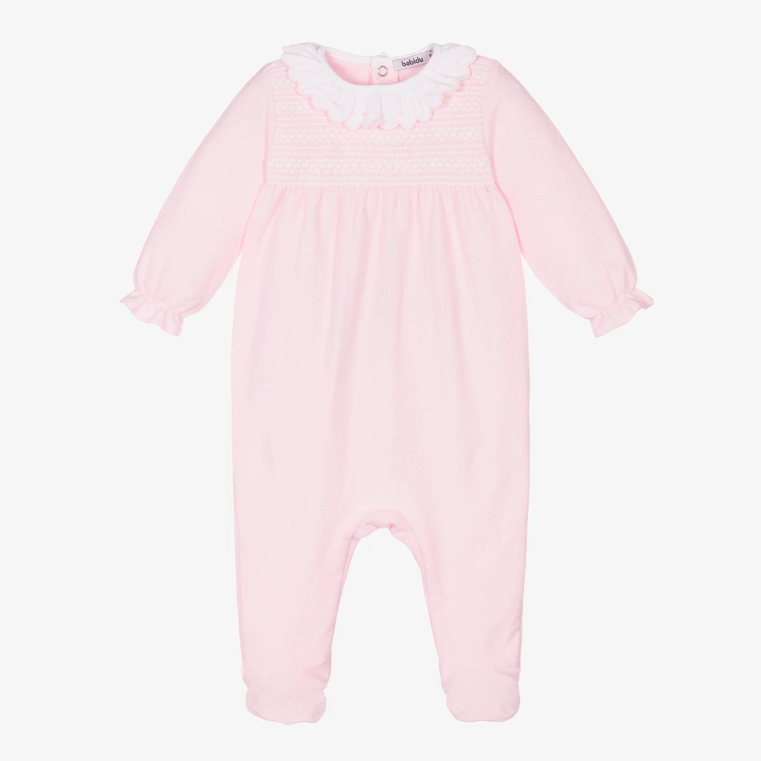 Babidu Girls Pink Smocked Cotton Babygrow 1 Babidu Girls Pink Smocked Cotton Babygrow