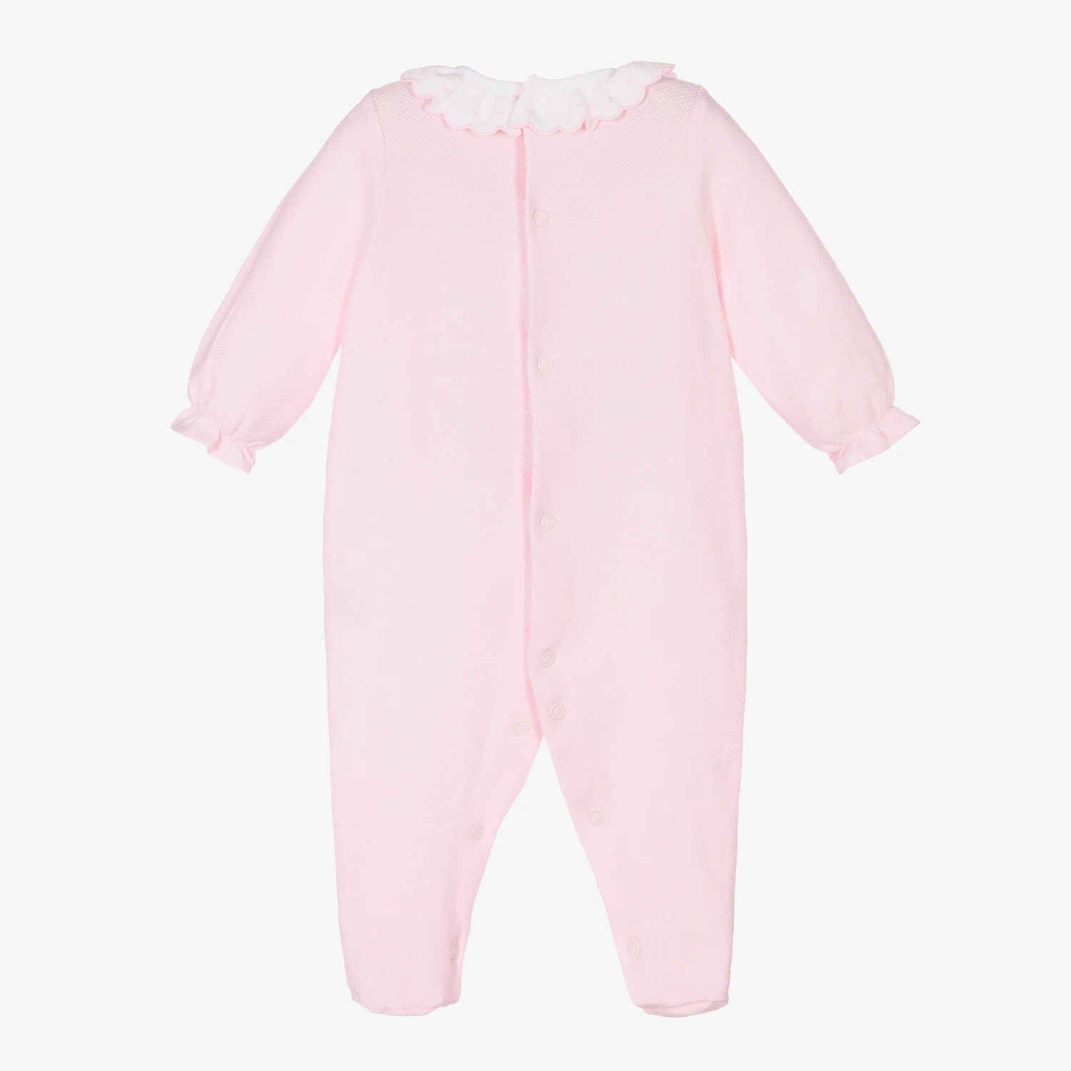 Babidu Girls Pink Smocked Cotton Babygrow 2 Babidu Girls Pink Smocked Cotton Babygrow - Image 2