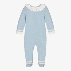 Beatrice & George Blue Knitted Wool & Cashmere Babygrow