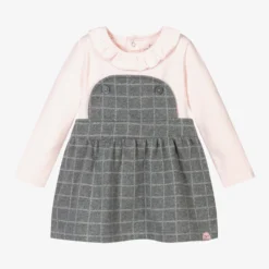 Boboli Pink & Grey Check Baby Dress