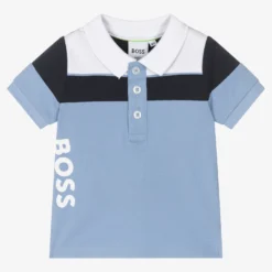 BOSS Baby Boys Blue Cotton Logo Polo Shirt