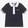 BOSS Baby Boys Blue Cotton Piqué Logo Polo Shirt
