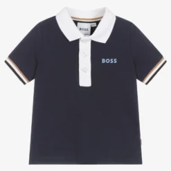 BOSS Baby Boys Blue Cotton Piqué Logo Polo Shirt