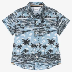 BOSS Baby Boys Blue Palm Tree Print Shirt