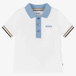 BOSS Baby Boys White Cotton Piqué Logo Polo Shirt