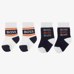 BOSS White & Blue Logo Baby Socks (2 Pack)