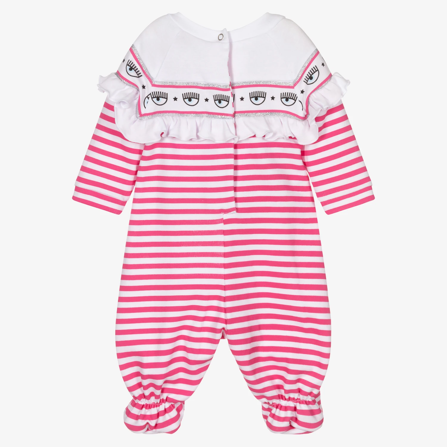 Chiara Ferragni Kids Pink Stripe Logo Babygrow 2 Chiara Ferragni Kids Pink Stripe Logo Babygrow - Image 2