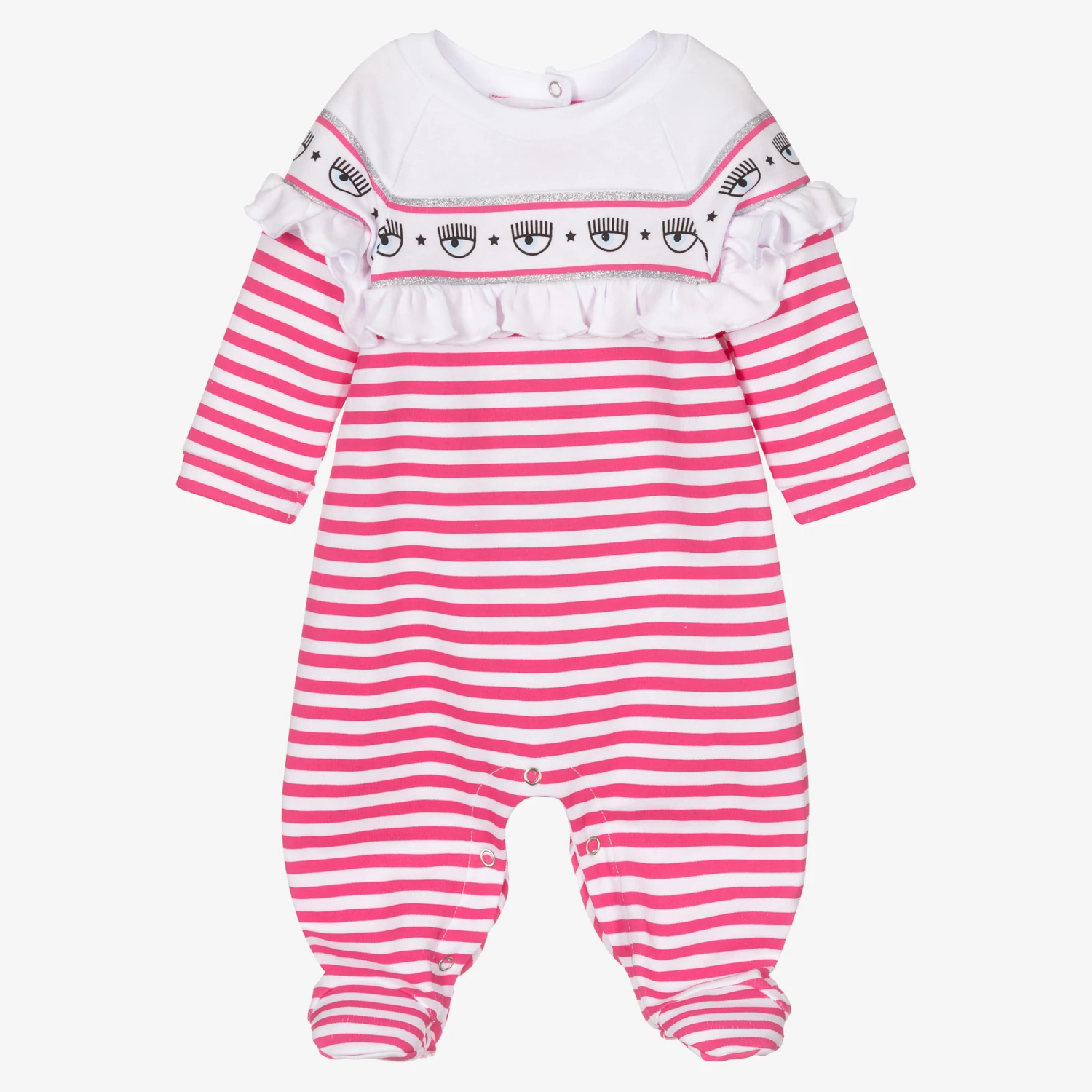 Chiara Ferragni Kids Pink Stripe Logo Babygrow 1 Chiara Ferragni Kids Pink Stripe Logo Babygrow