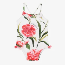 Dolce & Gabbana Baby Girls White & Pink Carnation Swimsuit
