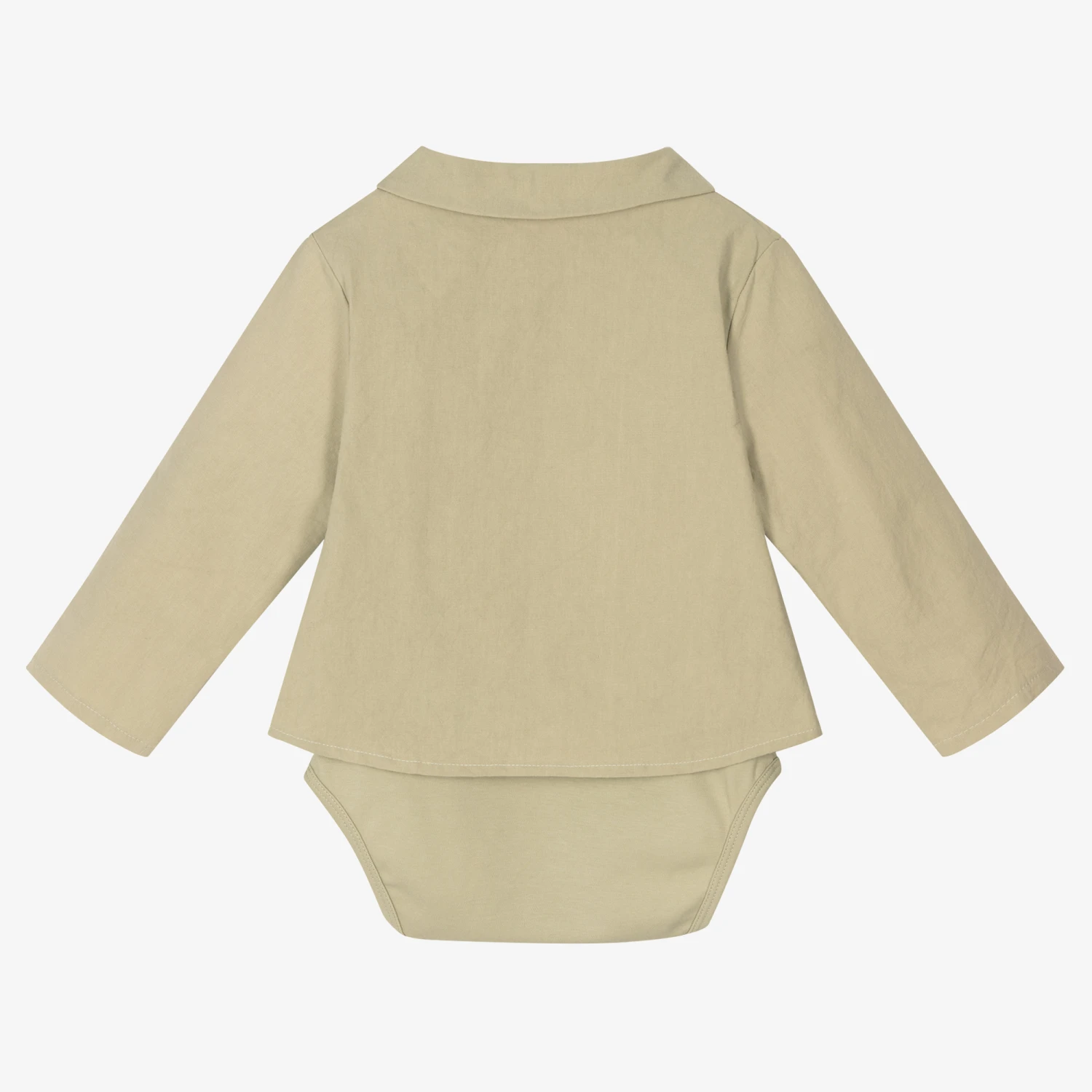 Donsje Baby Boys Green Cotton Shirt With Bodysuit 2 Donsje Baby Boys Green Cotton Shirt With Bodysuit - Image 2