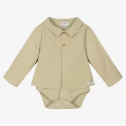 Donsje Baby Boys Green Cotton Shirt With Bodysuit