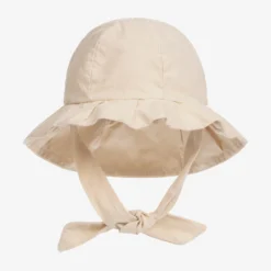 Donsje Baby Girls Beige Organic Cotton Sun Hat