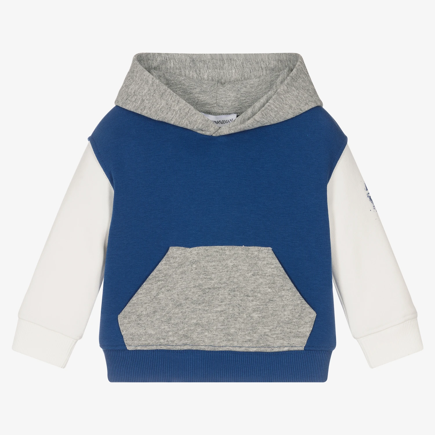 Emporio Armani Baby Boys Blue Colourblock Hoodie 1 Emporio Armani Baby Boys Blue Colourblock Hoodie