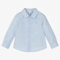 Emporio Armani Baby Boys Blue Cotton & Linen Shirt