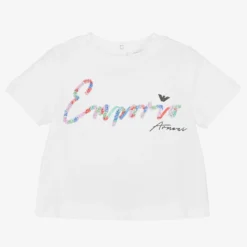 Emporio Armani Baby Girls White Cotton Logo T-Shirt