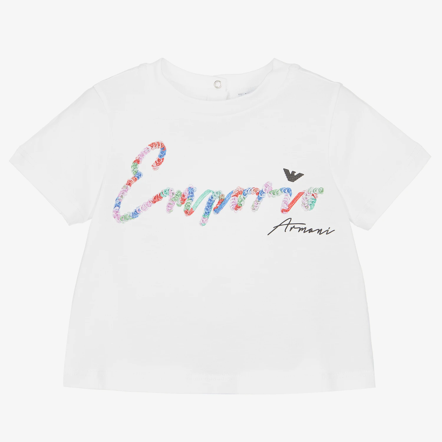 Emporio Armani Baby Girls White Cotton Logo T-Shirt 1 Emporio Armani Baby Girls White Cotton Logo T-Shirt