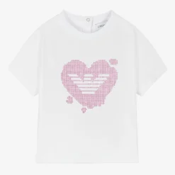 Emporio Armani Baby Girls White Diamanté Eagle Logo T-Shirt