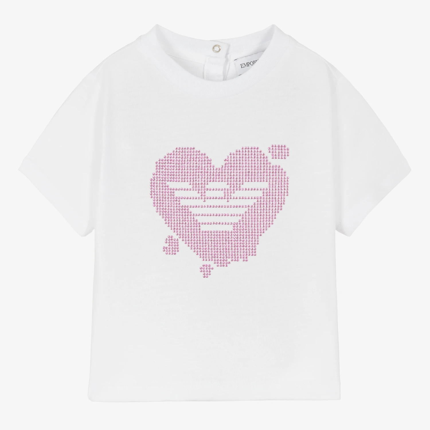 Emporio Armani Baby Girls White Diamanté Eagle Logo T-Shirt 1 Emporio Armani Baby Girls White Diamanté Eagle Logo T-Shirt