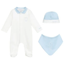 Emporio Armani Ivory & Blue Babysuit Set