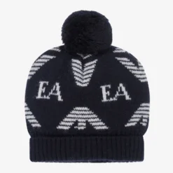 Emporio Armani Navy Blue Logo Pom-Pom Hat