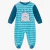FS Baby Boys Blue Striped Velour Monster Babygrow
