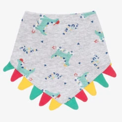 FS Baby Boys Grey Cotton Dinosaur Print Bib