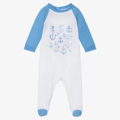 FS Baby Boys White & Blue Cotton Babygrow