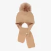 Gorros Navarro Beige Knitted Baby Hat & Scarf