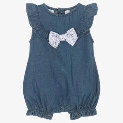 IDO Mini Baby Girls Blue Cotton Chambray Shortie