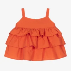 Joyday Baby Girls Orange Cotton Ruffled Vest Top
