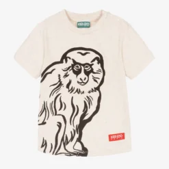 KENZO KIDS Baby Boys Beige Cotton Monkey Logo T-Shirt