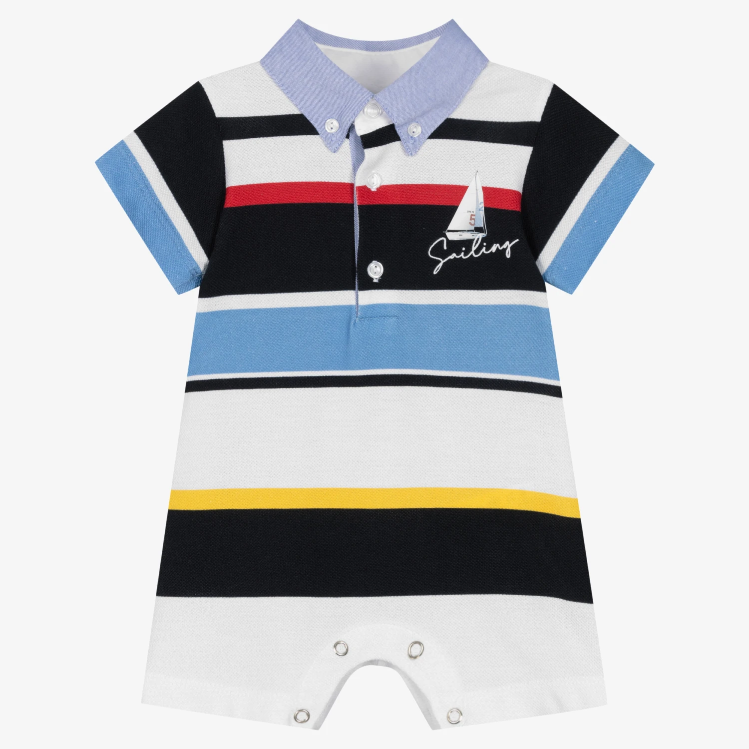 Lapin House Baby Boys Blue Stripe Cotton Shortie 1 Lapin House Baby Boys Blue Stripe Cotton Shortie