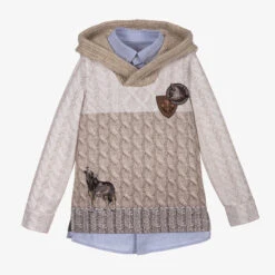 Lapin House Beige Knit Hooded Sweatshirt